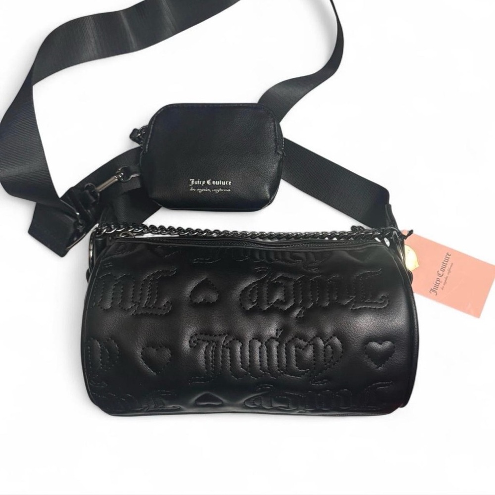 Juicy Couture Black Embossed puffer Crossbody Bag with coin Pouch